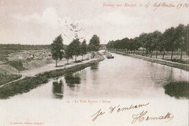 Cliché oblitéré en 1904. Il s’agit du canal et non du Vieil Escaut comme indiqué par erreur. Le lit sinueux, étroit et peu profond a été rectifié en 1832.